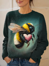 Women's Lovely Bee Pattern Art Print Knit Pullover Sweater